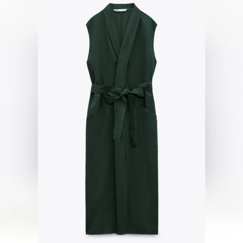 ZARA Belted Midi Linen Blend Dress Sz-XL - Picture 5 of 12